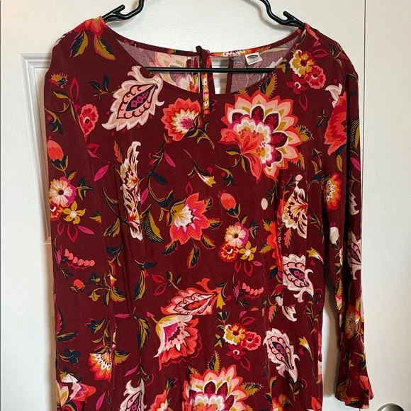 Old Navy Red Floral Long Sleeve Dress Sz 12 - Picture 2 of 9